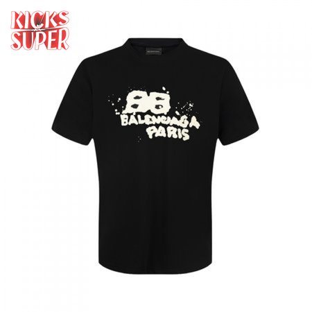 Balenciaga Men's Hand Drawn BB Icon Medium Fit Vintage T-Shirt Black/Beige