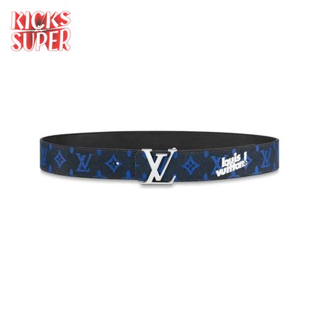 initiales everyday 40mm reversible belt blue monogram black calf leather - b79