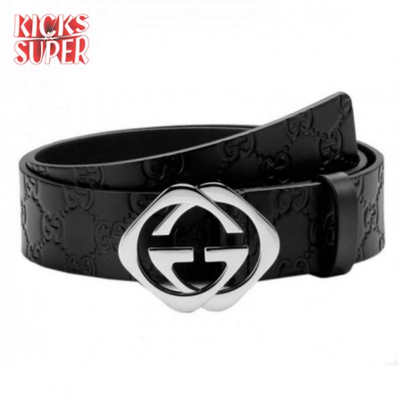 GUCCI BLACK S.SI.MA LEATHER BELT WITH SQUARE G BUCKLE - B4