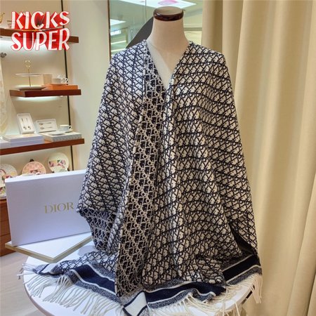 dior blue cashmere oblique print cape shawl