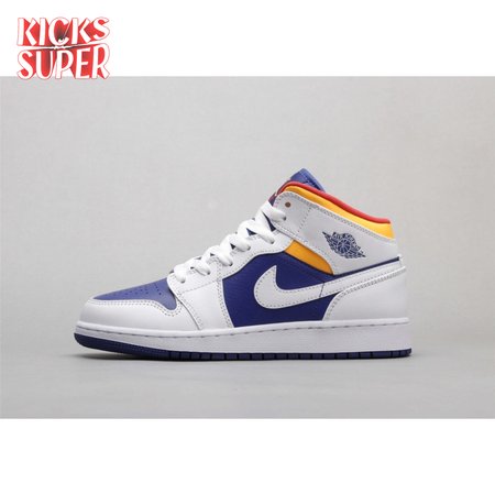 Air Jordan 1 Mid White Laser Orange Deep Royal Blue Women's