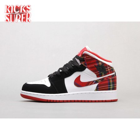Air Jordan 1 Mid White Plaid Women's