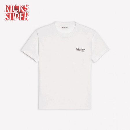 BALENCIAGA POLITICAL CAMPAIGN SMALL FIT T-SHIRT IN WHITE VINTAGE JERSEY - BB38