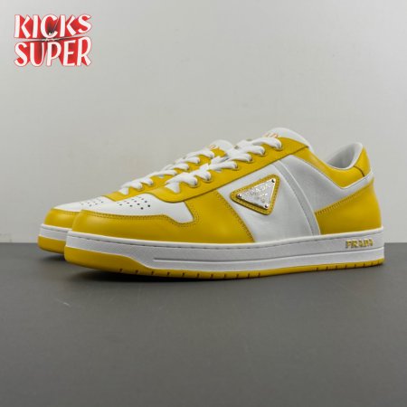 Prada Downtown Low Top Sneakers Leather White Yellow Sun