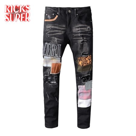 Amiri Logo Patch Jeans Black