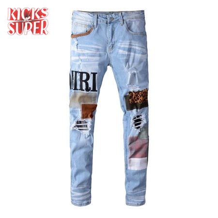 Amiri Logo Patch Jeans Light Blue