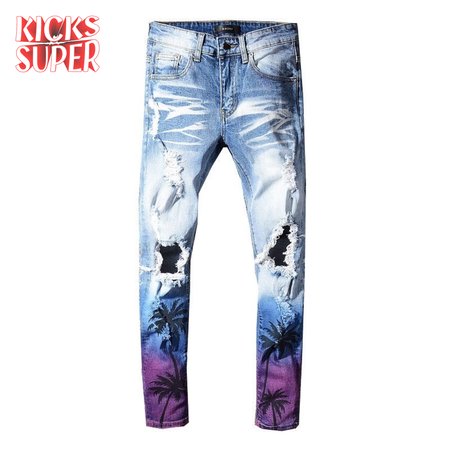 Amiri Palm Tree Jeans Light Blue/ White / Purple