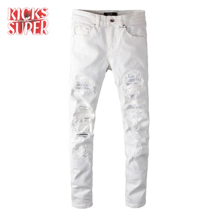 Amiri Rhinestone Jeans White
