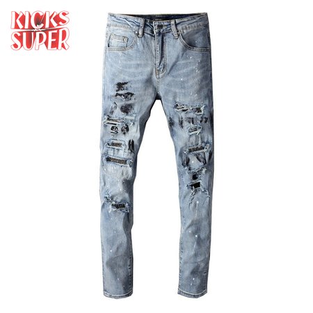 Amiri Rhinestone Rip Jeans Blue / Black