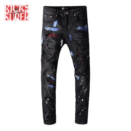 Amiri Rhinestone Splatter Jeans Black/Blue/Red