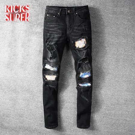 Amiri Rip Jeans Black / Blue / Orange