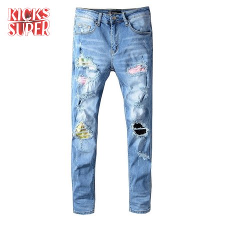 Amiri Rip Jeans Blue / Pink / Yellow