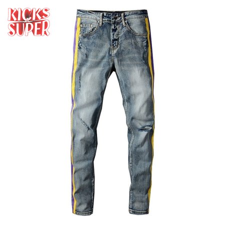 Amiri Rip Jeans Blue / Yellow / Purple