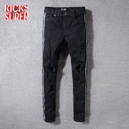 Amiri Striped Rip Jeans Black/Sliver
