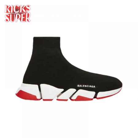 BALENCIAGA SPEED 2.0 SNEAKER IN BLACK, WHITE AND RED RECYCLED KNIT - BB144