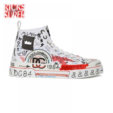 DOLCE AND GABBANA HAND-PAINTED GRAFFITI CANVAS PORTOFINO LIGHT MID-TOP SNEAKERS - DG111