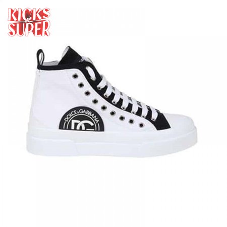 DOLCE AND GABBANA QUILTED TWO-TONE NYLON PORTOFINO LIGHT MID-TOP SNEAKERS IN WHITE - DG107