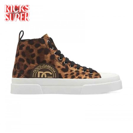 DOLCE AND GABBANA COTTON DRILL PORTOFINO LIGHT MID-TOP SNEAKERS WITH LEOPARD PRINT - DG110