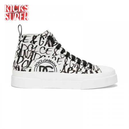 DOLCE AND GABBANA CANVAS PORTOFINO LIGHT MID-TOP SNEAKERS WITH DG LOGO PRINT - DG109