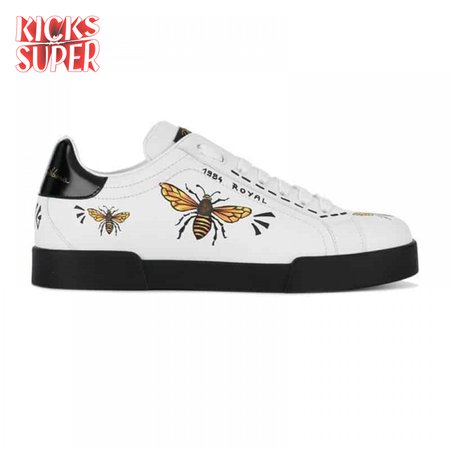 DOLCE AND GABBANA PORTOFINO WASP PRINT SNEAKERS IN WHITE - DG104