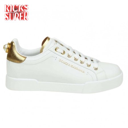 DOLCE & GABBANA SNEAKERS PORTFINO IN BLACK LEATHER WITH PERLA LOGATA - DG20