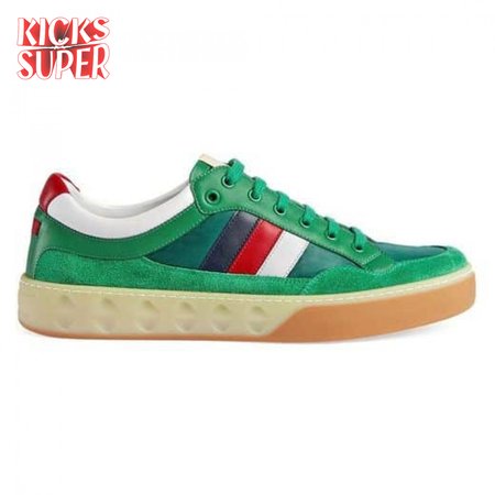 GUCCI MEN'S GREEN LEATHER AND NYLON SNEAKERS - GC61