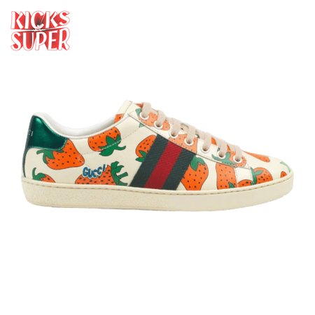 GUCCI ACE LEATHER SNEAKER WITH GUCCI STRAWBERRY PRINT - GC10
