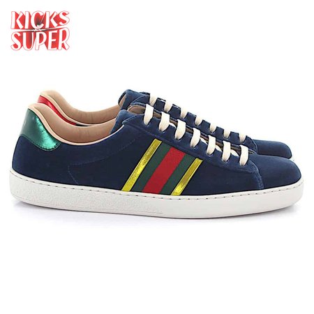 GUCCI ACE SNEAKER VELVET BLUE METALLIC STRIPE - GC40