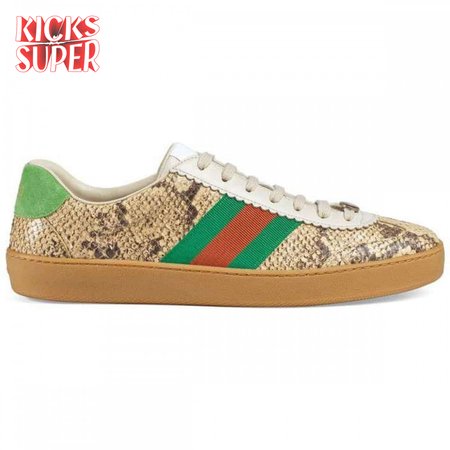 GUCCI MEN'S NATURAL G74 PYTHON TRAINER WITH WEB - GC35